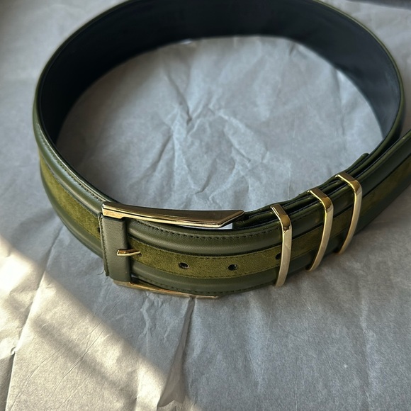 Vintage Carlisle army green leather suede wide belt, Size XSM - Picture 11 of 16
